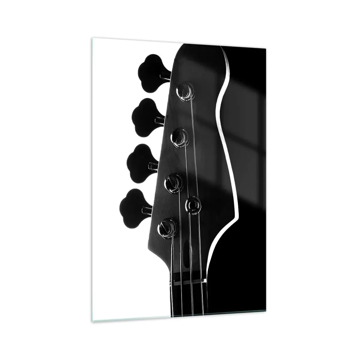 Impression sur verre - Image sur verre - Silhouette noire et blanche d'une tête de guitare basse - 70x100cm - Silence de roche - Décoration murale moderne pour le salon et la chambre ARTTOR