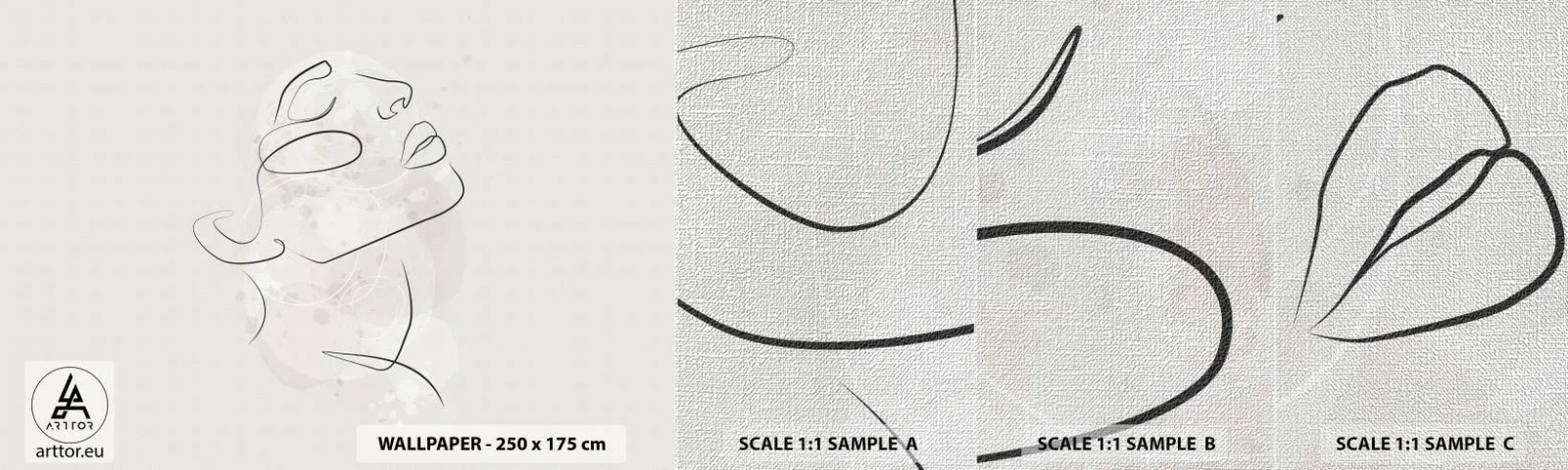 Échantillon de Papier Peint Premium Canvas - L'esquisse d'un rêve - Visage de femme, Femme, Graphique - 100x30 cm