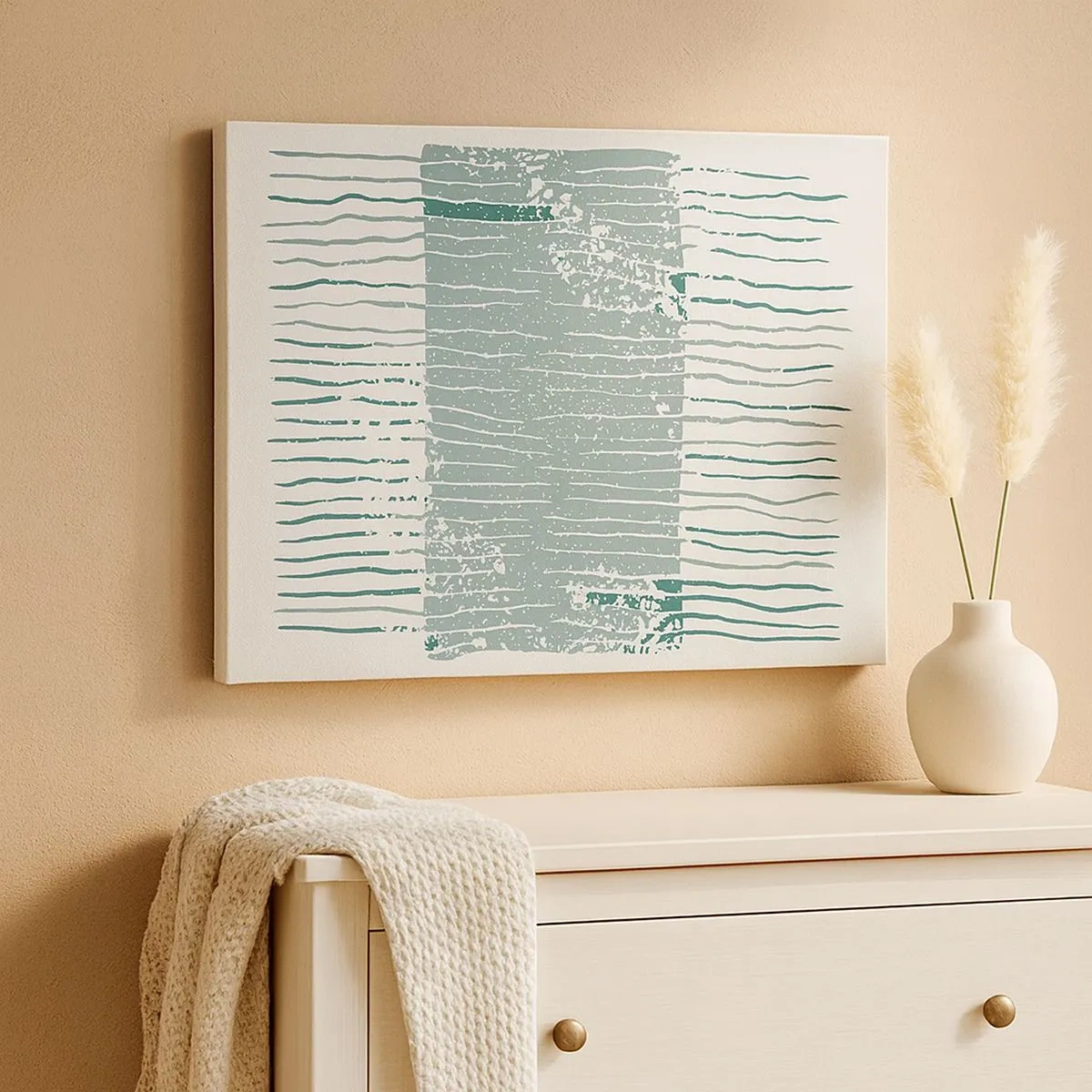 Impression sur toile - Image sur toile - Motif géométrique dans les tons vert mer et blanc - 70x50cm - Abstraction de la mer - Décoration murale moderne pour le salon et la chambre ARTTOR