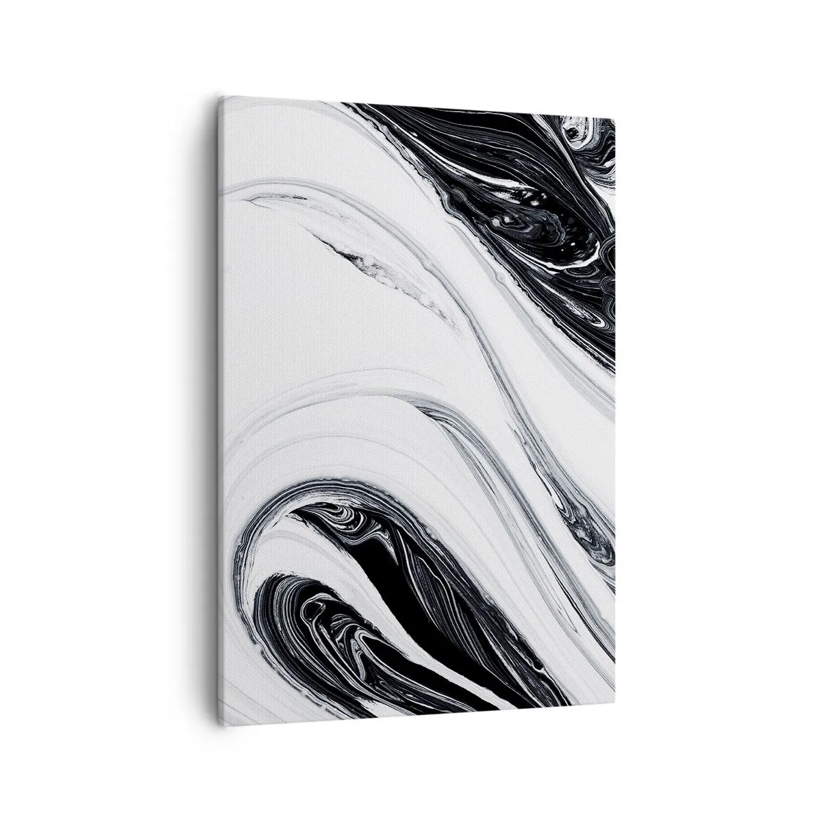 Impression sur toile - Image sur toile - Abstraction en noir et blanc avec des lignes et des tourbillons dynamiques - 50x70cm - Une combinaison d'opposés - Décoration murale moderne pour le salon et la chambre ARTTOR