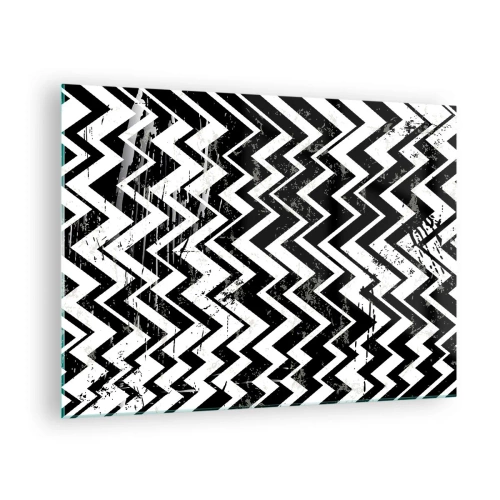 Impression sur verre - Image sur verre - Un motif en zigzag noir et blanc avec une composition et une texture dynamiques. - 70x50cm - Zig-blanc, zag-noir - Décoration murale moderne pour le salon et la chambre ARTTOR