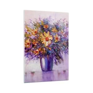 Impression sur verre - Image sur verre - Un bouquet de fleurs dans un vase sur fond pastel - 70x100cm - Ça sent bon, ça a l'air doux - Décoration murale moderne pour le salon et la chambre ARTTOR