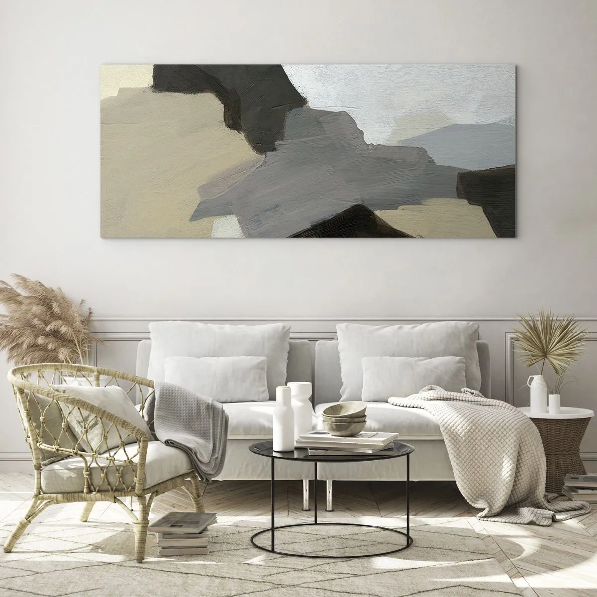 Impression sur verre - Image sur verre - Abstraction : le carrefour du gris - 100x40 cm