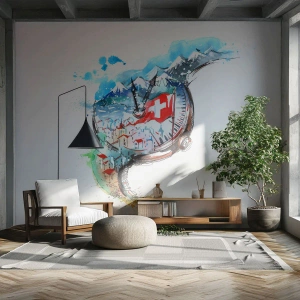 Papier peint sur mesure Autocollant Deluxe - L'esprit de la Suisse - Abstraction, Montre Suisse, Alpes