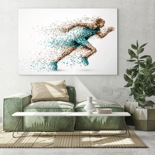 Impression sur verre - Image sur verre - Une figurine de coureur formée de particules colorées - 70x50cm - La vie est une course - Décoration murale moderne pour le salon et la chambre ARTTOR