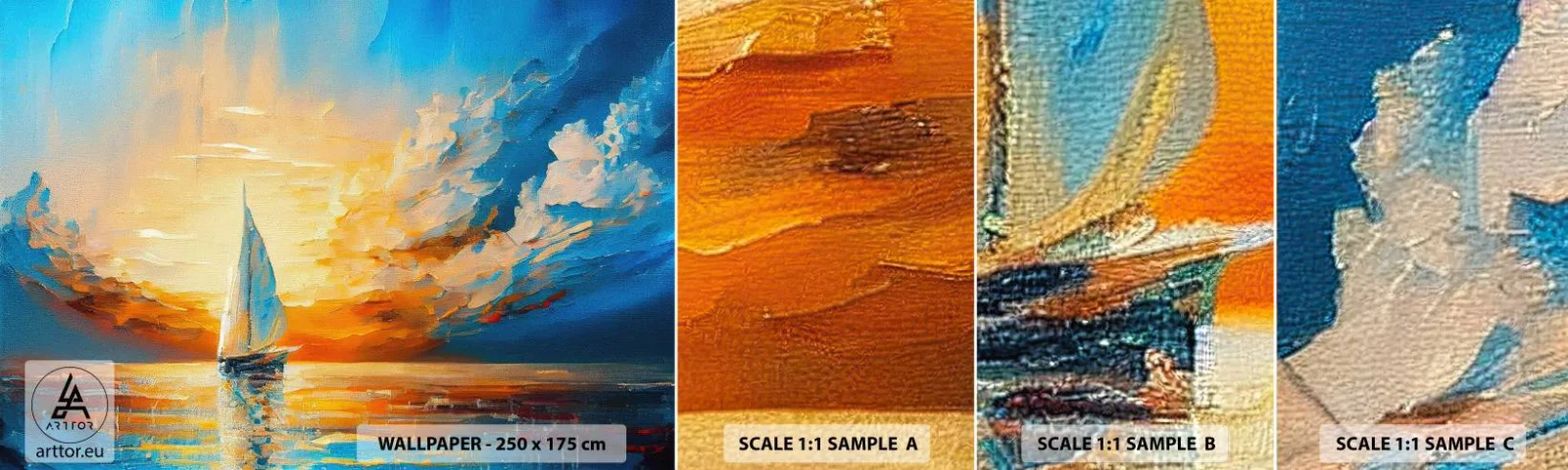 Échantillon de Papier Peint Autocollant Deluxe Sticker - Expédition en or - Paysage, Nautique, Voilier - 100x30 cm