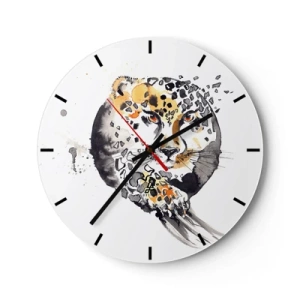 Horloge murale - Pendule murale - Léopard sous une forme artistique avec des particules dynamiques autour de la silhouette - 30x30cm - Drapieżna uroda - Décoration murale moderne pour le salon, la cuisine et la chambre ARTTOR
