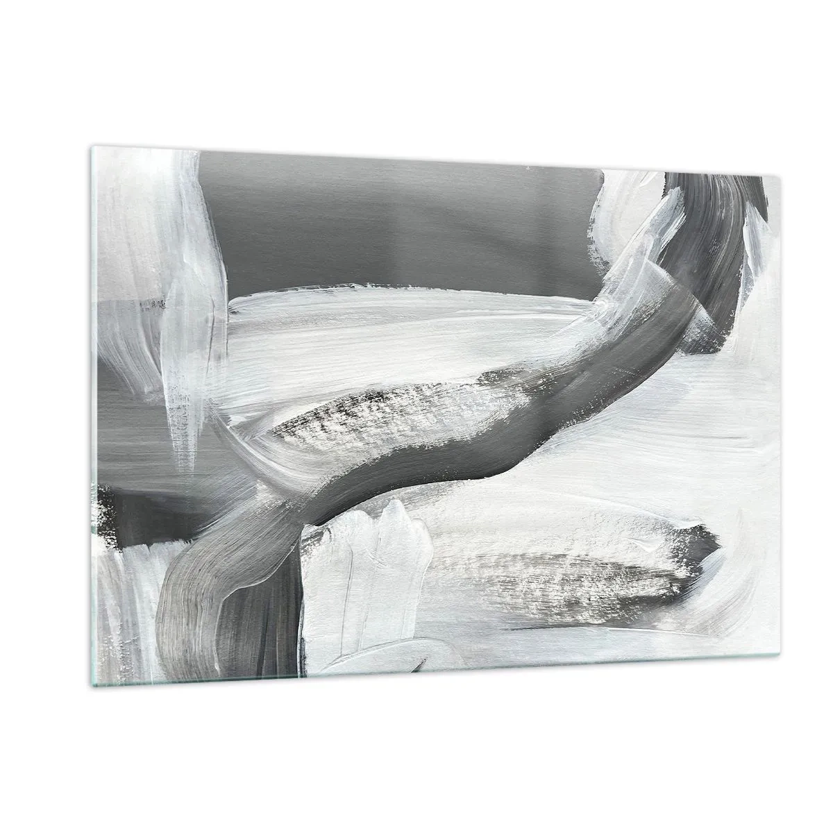 Impression sur verre - Image sur verre - Abstraction en noir et blanc avec des coups de pinceau dynamiques. - 120x80cm - Un geste décisif - Décoration murale moderne pour le salon et la chambre ARTTOR