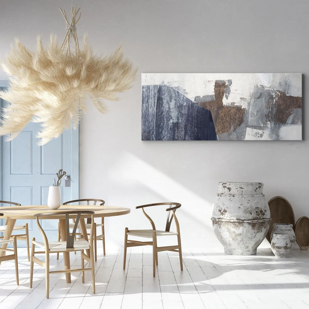 Impression sur toile - Image sur toile - Formes bleues et brunes - 90x30 cm