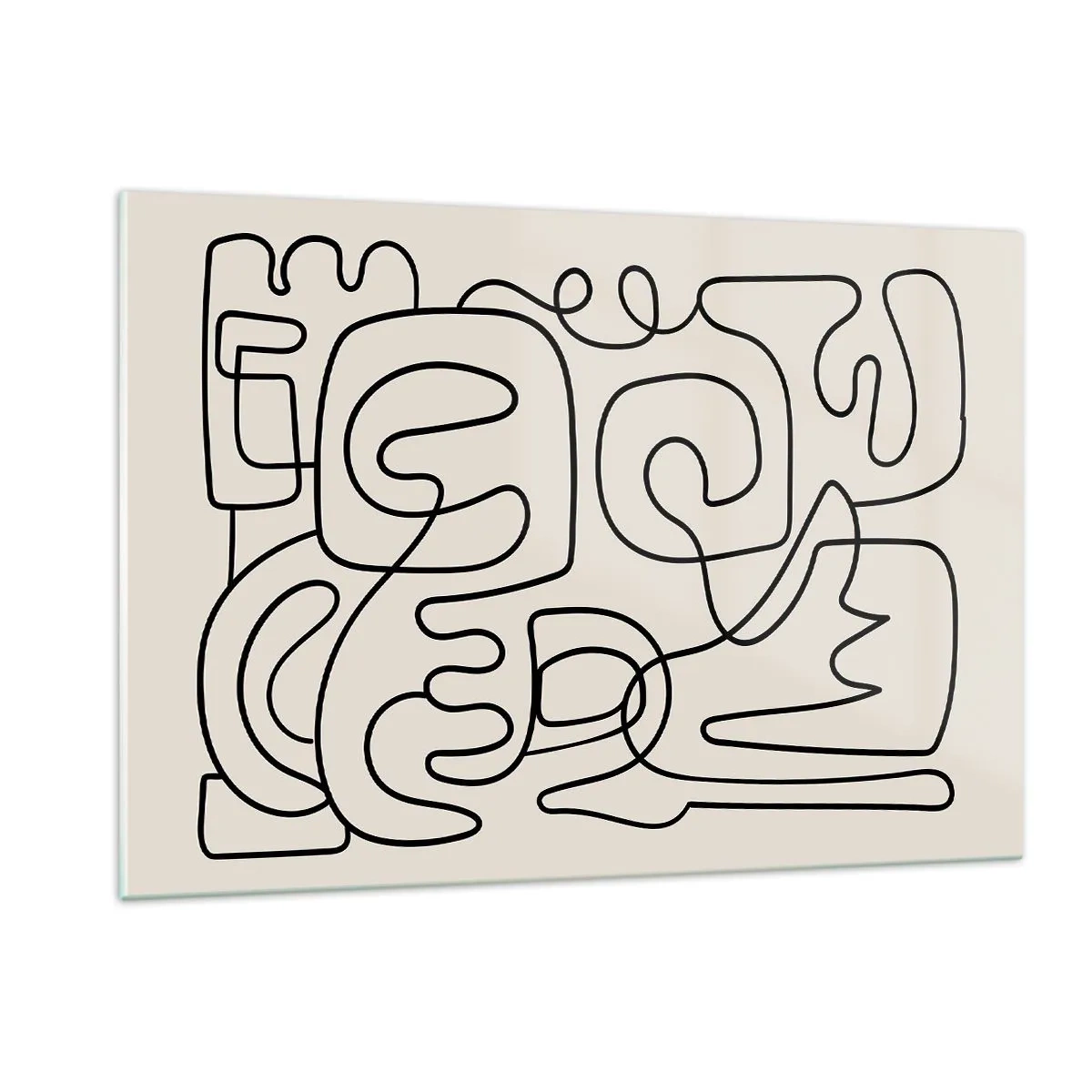 Impression sur verre - Image sur verre - Des lignes abstraites noires forment un motif complexe sur fond beige - 120x80cm - Suivez les indices - Décoration murale moderne pour le salon et la chambre ARTTOR