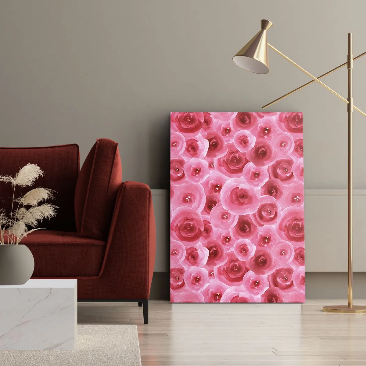 Impression sur toile - Image sur toile - Roses délicates dans des tons pastel de rose - 50x70cm - Roses en-haut et en-bas - Décoration murale moderne pour le salon et la chambre ARTTOR