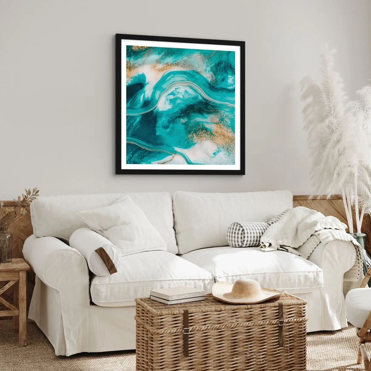 Affiche dans un cadre noir - Poster - Rivière d'or - 60x60 cm