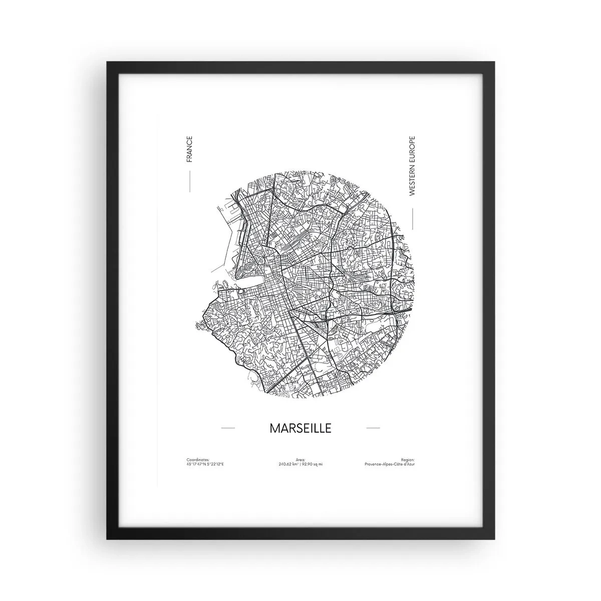 Affiche dans un cadre noir - Poster - Anatomie de Marseille - 40x50 cm