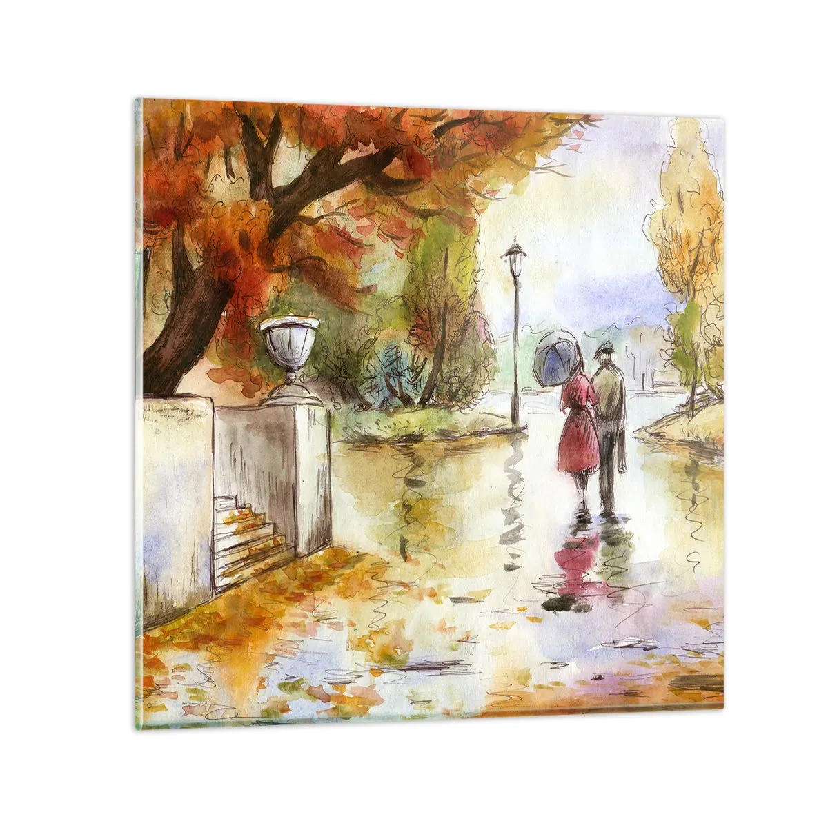 Impression sur verre - Image sur verre - Automne romantique dans le parc - 60x60 cm