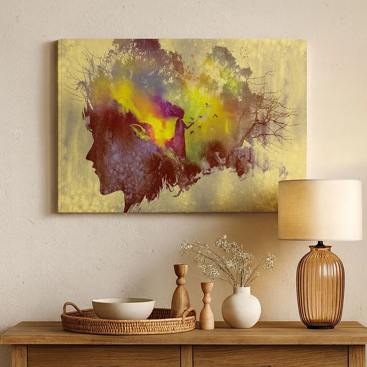 Impression sur toile - Image sur toile - Silhouette artistique d'une femme avec la nature en arrière-plan - 70x50cm - Mère Nature - Décoration murale moderne pour le salon et la chambre ARTTOR