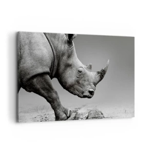 Impression sur toile - Image sur toile - Portrait d'un rhinocéros sur fond de désert gris - 120x80cm - Force inarrêtable - Décoration murale moderne pour le salon et la chambre ARTTOR