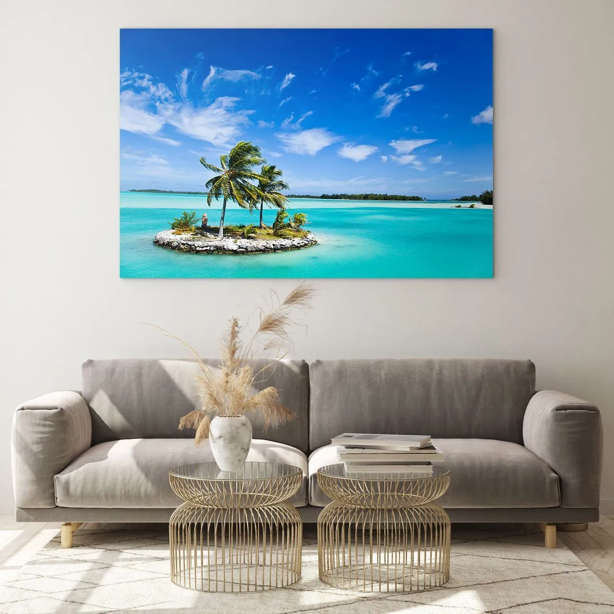 Impression sur verre - Image sur verre - Une île tropicale sur fond d'océan turquoise - 120x80cm - Paradis sur Terre - Décoration murale moderne pour le salon et la chambre ARTTOR