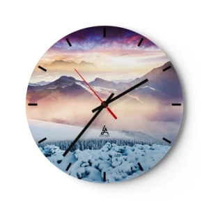 Horloge murale - Pendule murale - Un cadran d'horloge avec une vue sur des montagnes enneigées aux couleurs pastel - 30x30cm - La force et la pureté de la nature - Décoration murale moderne pour le salon, la cuisine et la chambre ARTTOR