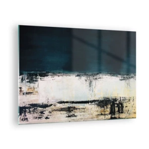 Impression sur verre - Image sur verre - Paysage abstrait dans les tons bleu marine et blanc - 70x50cm - Composition horizontale - Décoration murale moderne pour le salon et la chambre ARTTOR