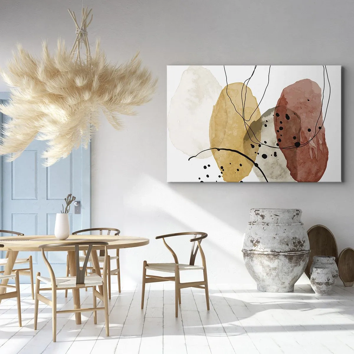 Impression sur toile - Image sur toile - Taches abstraites dans les tons beige, jaune et rouge - 100x70cm - Léger et transparent comme l'air - Décoration murale moderne pour le salon et la chambre ARTTOR