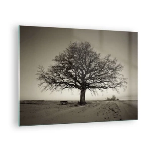 Impression sur verre - Image sur verre - Un arbre solitaire dans un paysage monochrome - 70x50cm - D'ici à l'éternité - Décoration murale moderne pour le salon et la chambre ARTTOR