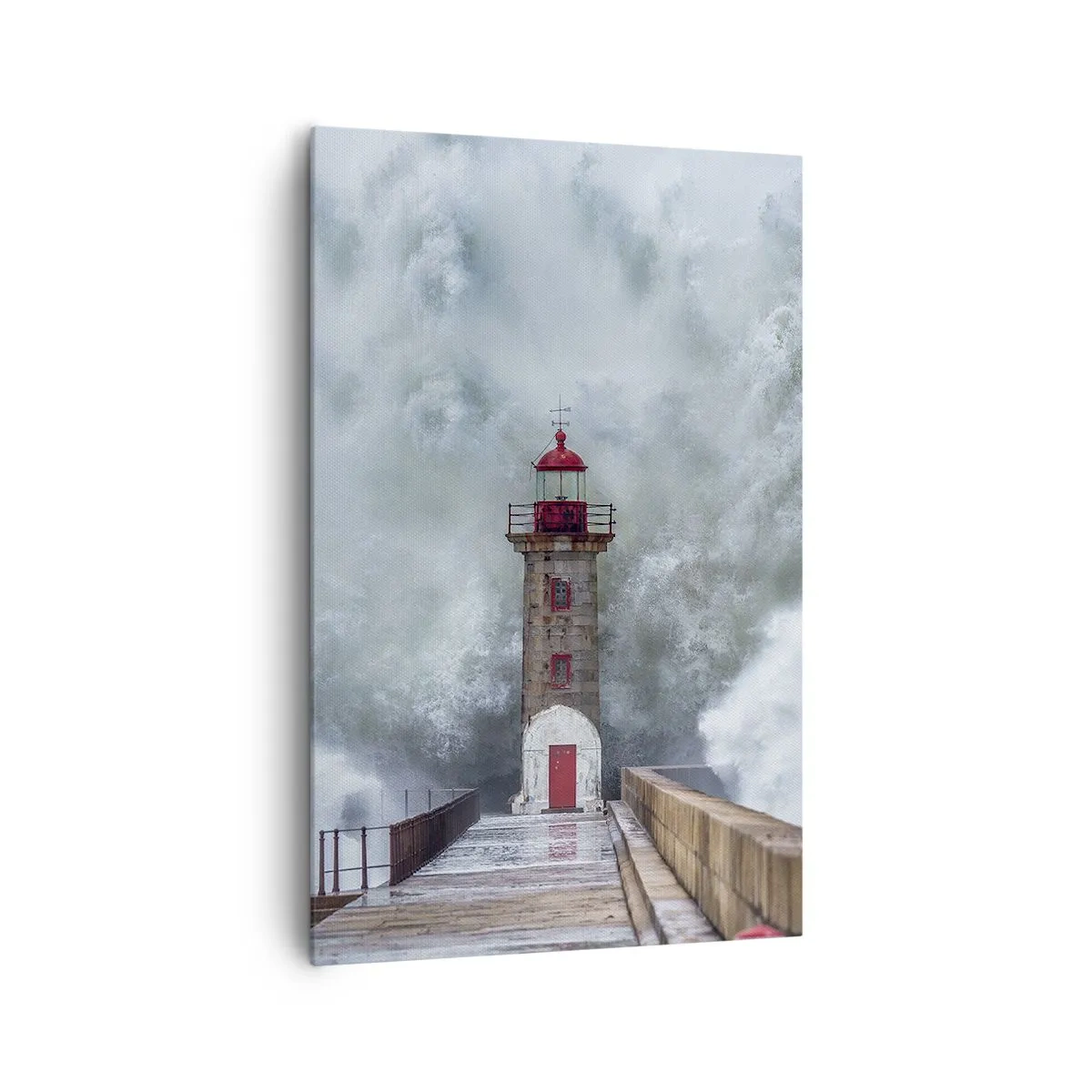 Impression sur toile - Image sur toile - Un phare entouré de vagues agitées - 80x120cm - Le rugissement des eaux, le bruit soufflera - Décoration murale moderne pour le salon et la chambre ARTTOR