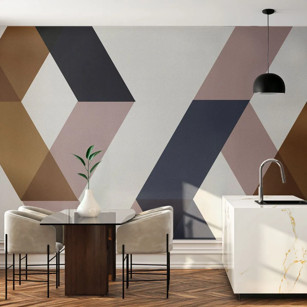 Papier Peint Photo Premium Sand - Géométrie moderne dans les tons or, beige et noir - 100x70cm - Plats et angles - Décoration murale moderne pour le salon et la chambre ARTTOR