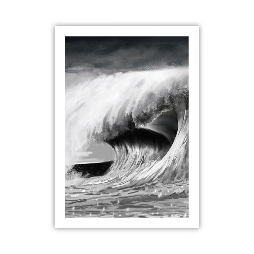 Affiche - Poster - Une vague puissante dans des tons de gris - 50x70cm - La colère de l'océan - Décoration murale moderne pour le salon et la chambre ARTTOR