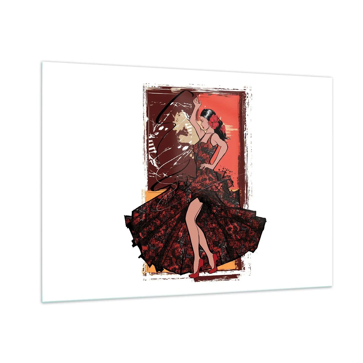 Impression sur verre - Image sur verre - Danseuse de flamenco dans une élégante robe rouge et noire - 100x70cm - Au rythme du cœur - Décoration murale moderne pour le salon et la chambre ARTTOR