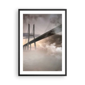 Affiche dans un cadre noir - Poster - Un pont dans le brouillard au lever du soleil - 50x70cm - Sur la rivière qui n'existe pas - Décoration murale moderne pour le salon et la chambre ARTTOR