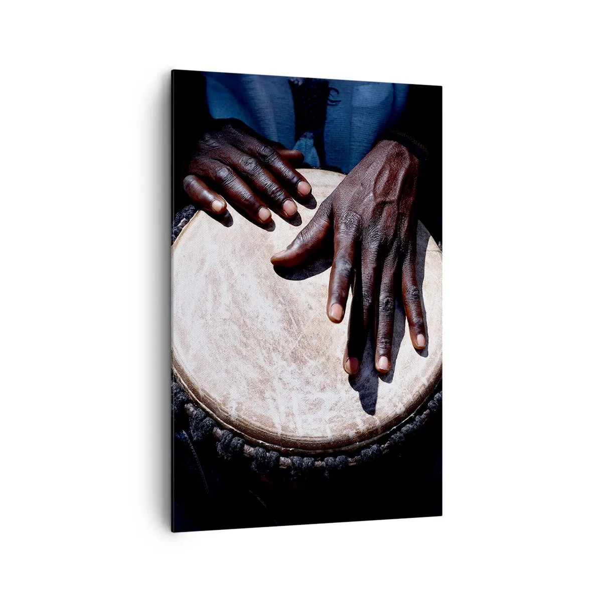 Impression sur toile - Image sur toile - Mains jouant du djembé dans une composition dynamique - 80x120cm - Vis à son rythme - Décoration murale moderne pour le salon et la chambre ARTTOR