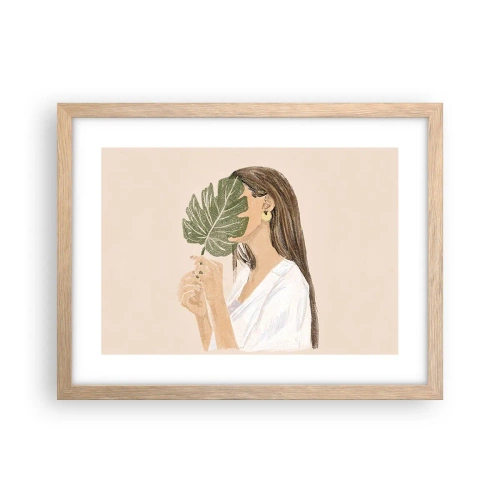 Affiche dans un chêne clair - Poster - Portrait mystérieux avec un éventail - 40x30 cm