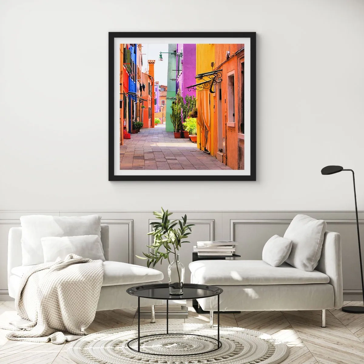 Affiche dans un cadre noir - Poster - Allée arc-en-ciel - 60x60 cm