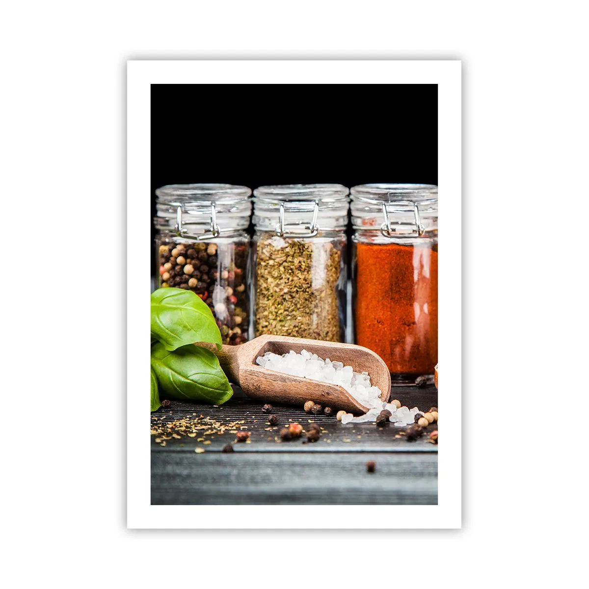 Affiche - Poster - Pots d'épices sur fond sombre - 50x70cm - Pour que la vie ait du goût - Décoration murale moderne pour le salon et la chambre ARTTOR