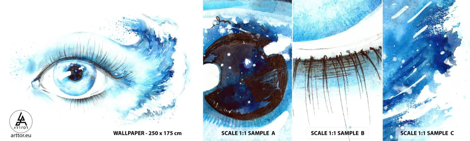 Échantillon de Papier Peint Autocollant Deluxe Sticker - Plongez-vous dans le bleu du regard - Abstraction, Œil, Morceau - 100x30 cm