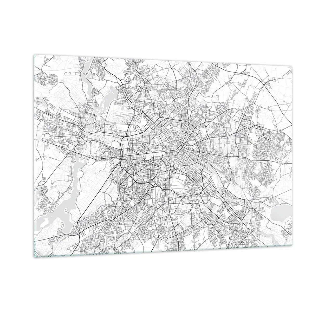Impression sur verre - Image sur verre - Carte de Berlin en noir et blanc avec un tracé géométrique des rues - 120x80cm - Fleur de Berlin - Décoration murale moderne pour le salon et la chambre ARTTOR