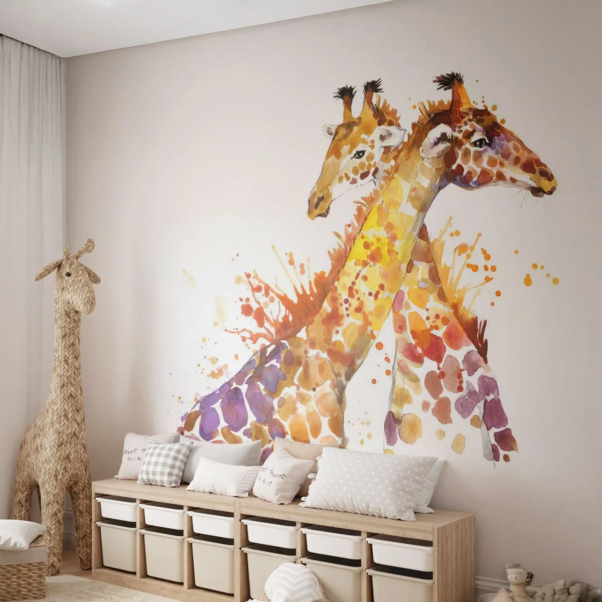 Papier Peint Photo Premium Canvas - Est-ce de l'amitié ou de l'amour? - Animaux, Girafe, Graphique - 250x175 cm