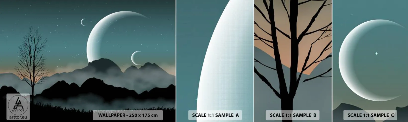 Échantillon de Papier Peint Autocollant Deluxe Sticker - Carnaval de la nuit étoilée - Abstraction, Paysage, Montagnes - 100x30 cm