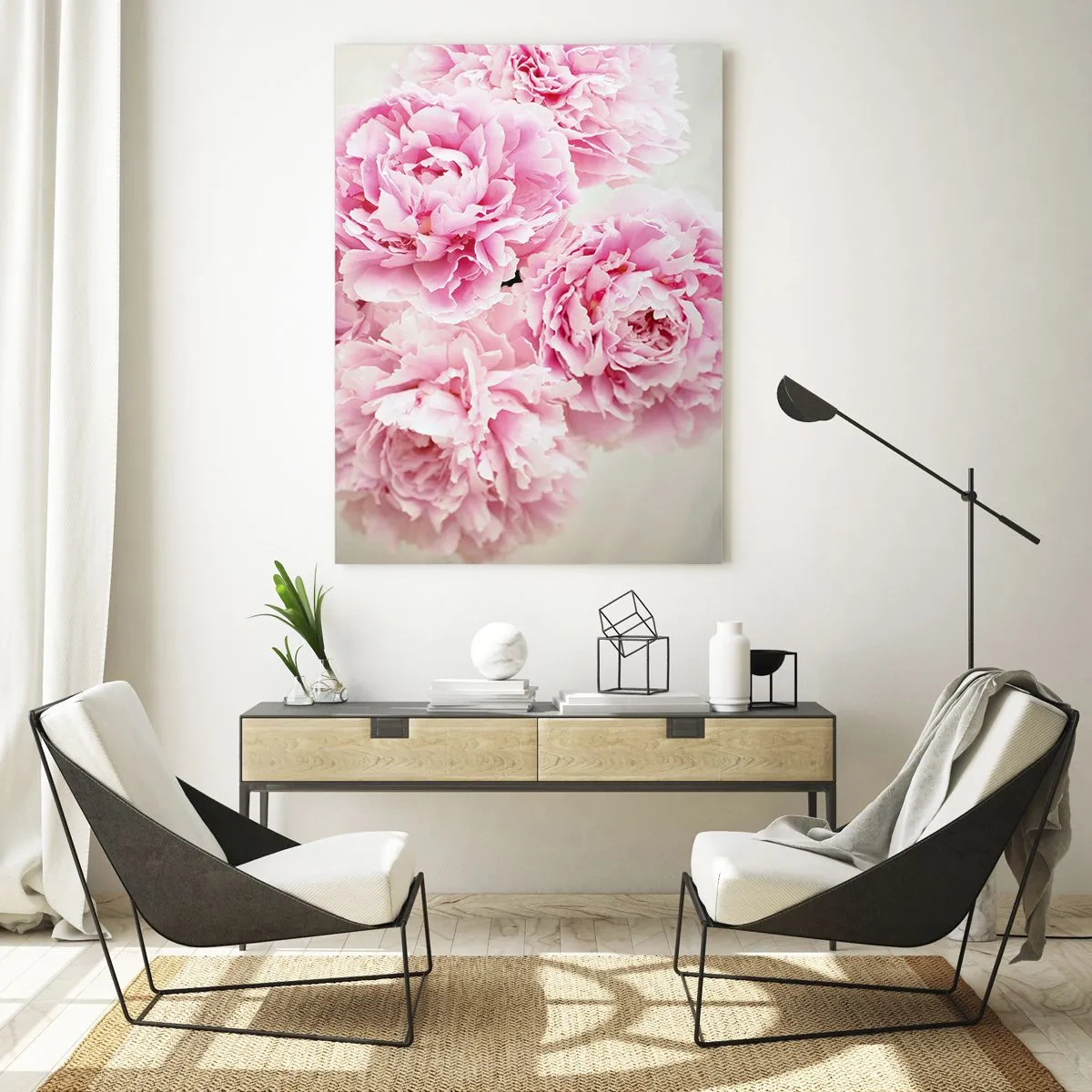 Impression sur verre - Image sur verre - Un bouquet de pivoines roses sur fond clair - 80x120cm - En glamour rose - Décoration murale moderne pour le salon et la chambre ARTTOR