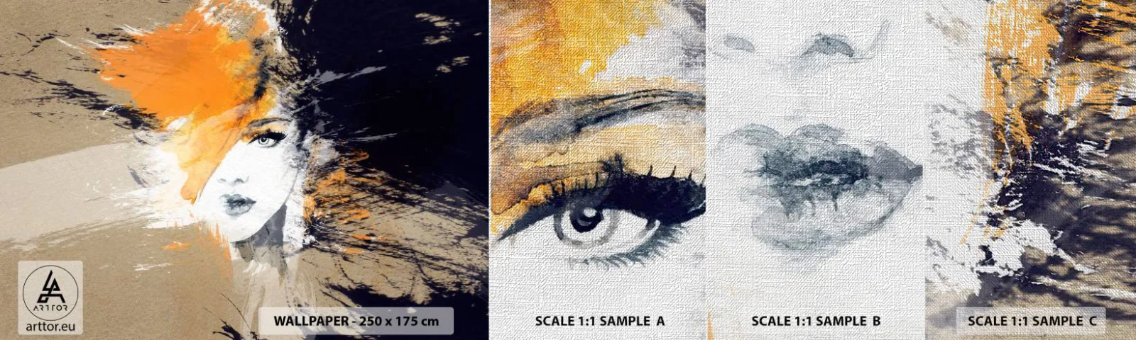 Échantillon de Papier Peint Premium Canvas - Et la lumière fut - Abstraction, Visage de femme, Femme - 100x30 cm