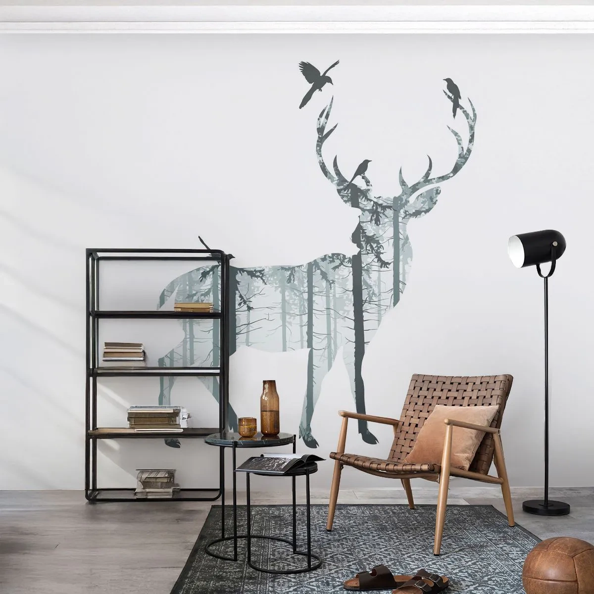 Papier Peint Autocollant Deluxe Sticker - La bonne âme de la forêt - Abstraction, Cerf, Nature - 350x256 cm