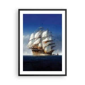 Affiche dans un cadre noir - Poster - Un voilier en haute mer toutes voiles dehors sous le soleil - 50x70cm - La grande gloire ! - Décoration murale moderne pour le salon et la chambre ARTTOR