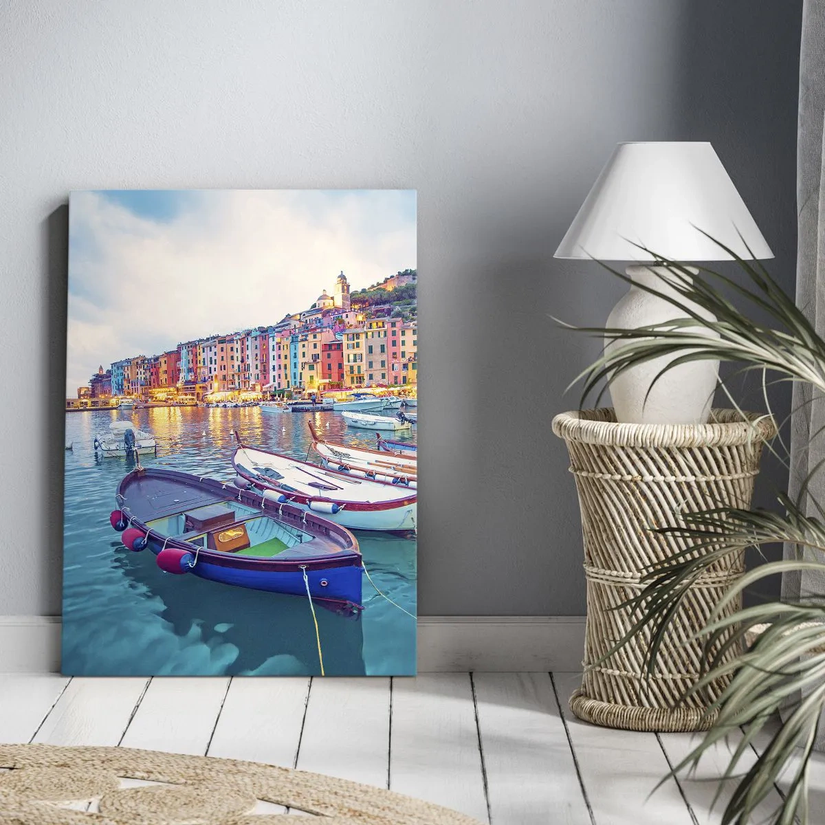 Impression sur toile - Image sur toile - Soirée colorée au port - 55x100 cm