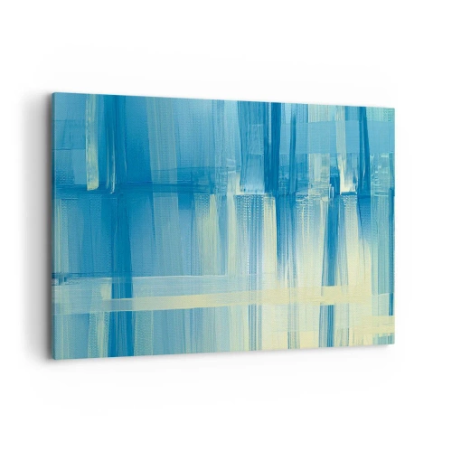 Impression sur toile - Image sur toile - Une peinture abstraite dans des tons turquoise et bleu avec des coups de pinceau géométriques. - 100x70cm - Composition en turquoise - Décoration murale moderne pour le salon et la chambre ARTTOR