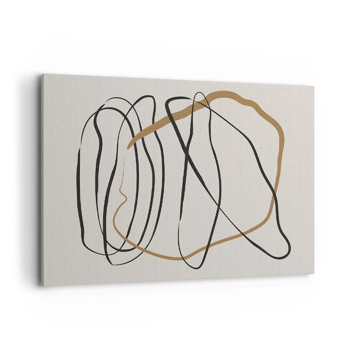 Impression sur toile - Image sur toile - Lignes artistiques en noir et or sur fond clair - 100x70cm - Composition – danse en boucle - Décoration murale moderne pour le salon et la chambre ARTTOR