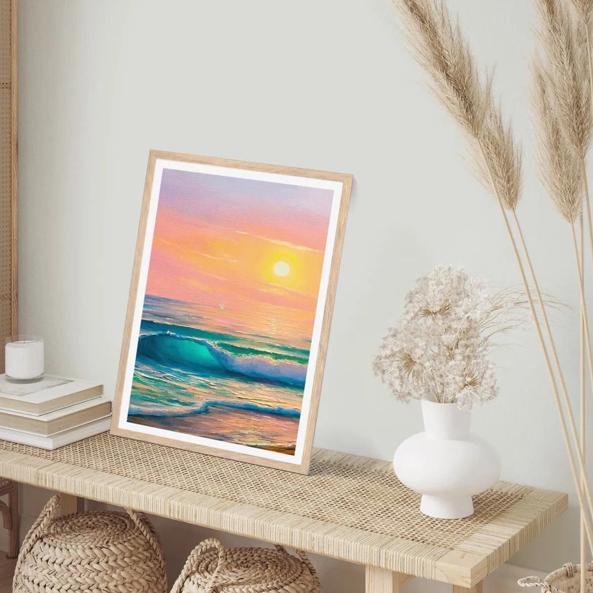 Affiche dans un chêne clair - Poster - Le chant turquoise des vagues - 50x70 cm