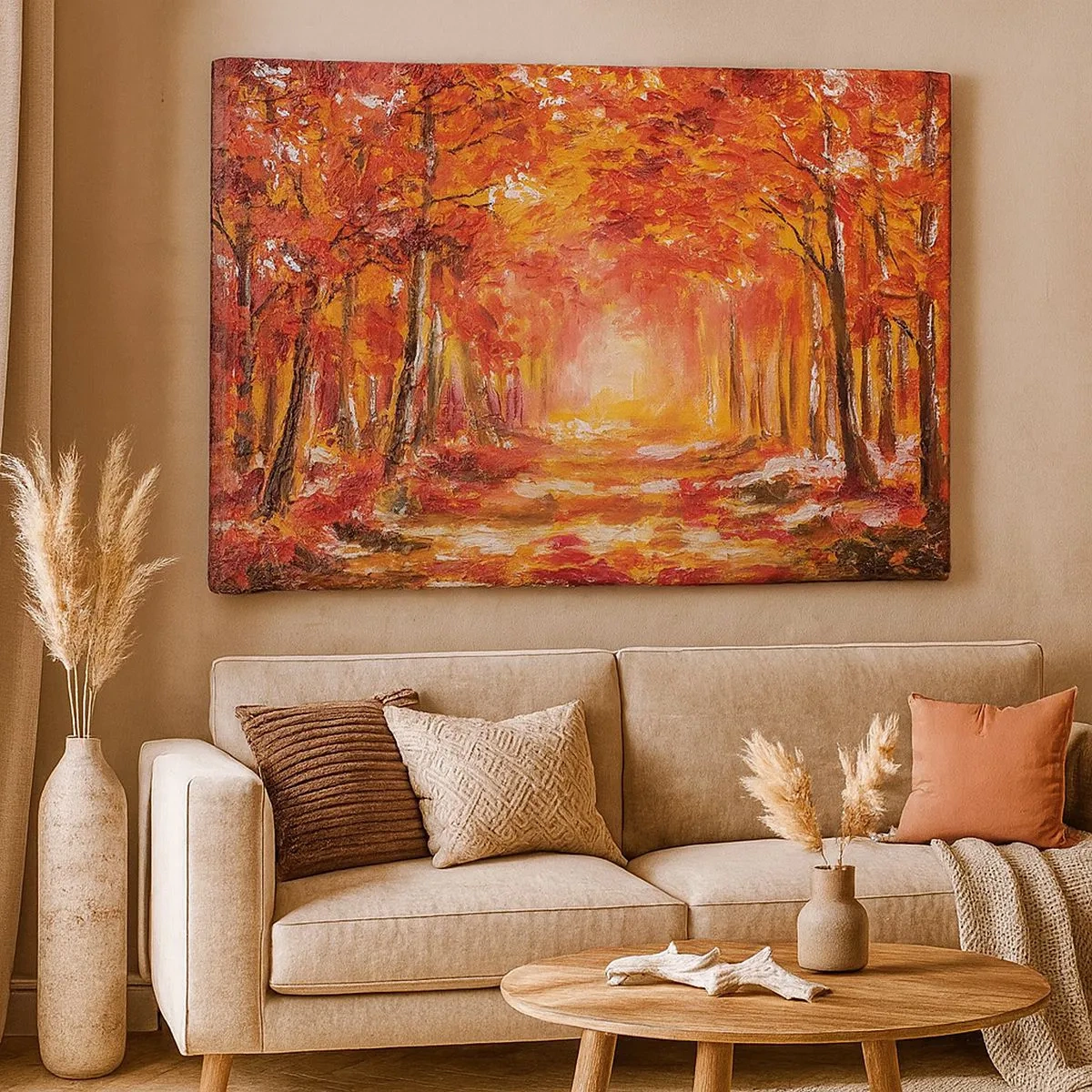 Impression sur toile - Image sur toile - Forêt d'automne aux tons cuivrés et dorés - 70x50cm - Forêt de cuivre - Décoration murale moderne pour le salon et la chambre ARTTOR
