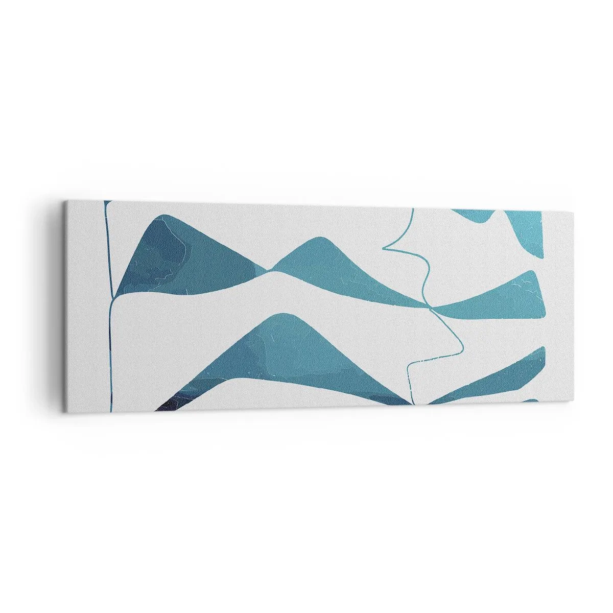 Impression sur toile - Image sur toile - Formes abstraites dans des tons de bleu sur fond blanc - 140x50cm - Abstraction : composé turquoise - Décoration murale moderne pour le salon et la chambre ARTTOR