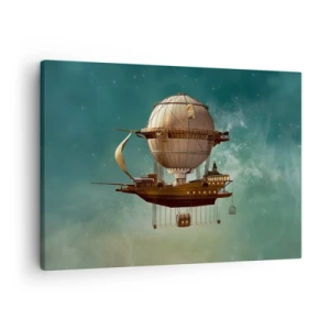 Impression sur toile - Image sur toile - Un dirigeable fantastique contre le ciel verdâtre - 70x50cm - Jules Verne vous salue - Décoration murale moderne pour le salon et la chambre ARTTOR