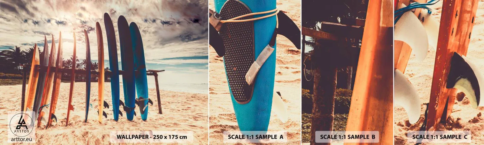 Échantillon de Papier Peint Autocollant Deluxe Sticker - Bonne nuit, à demain - Surfant, Paysage, Planche de surf - 100x30 cm